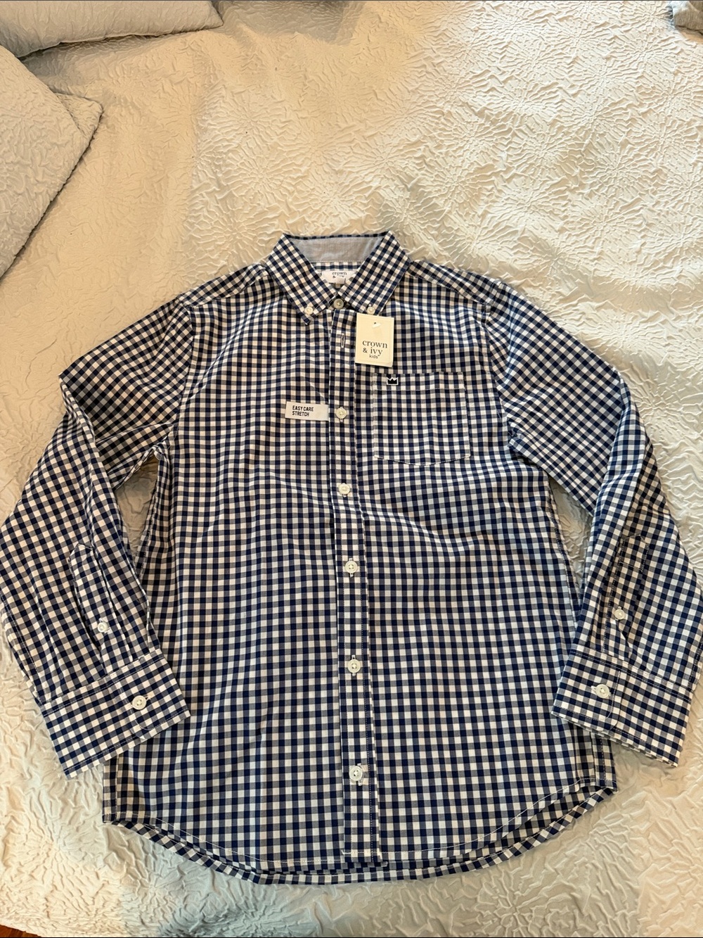 crown & ivy Navy and White Gingham Button-Down Shirt